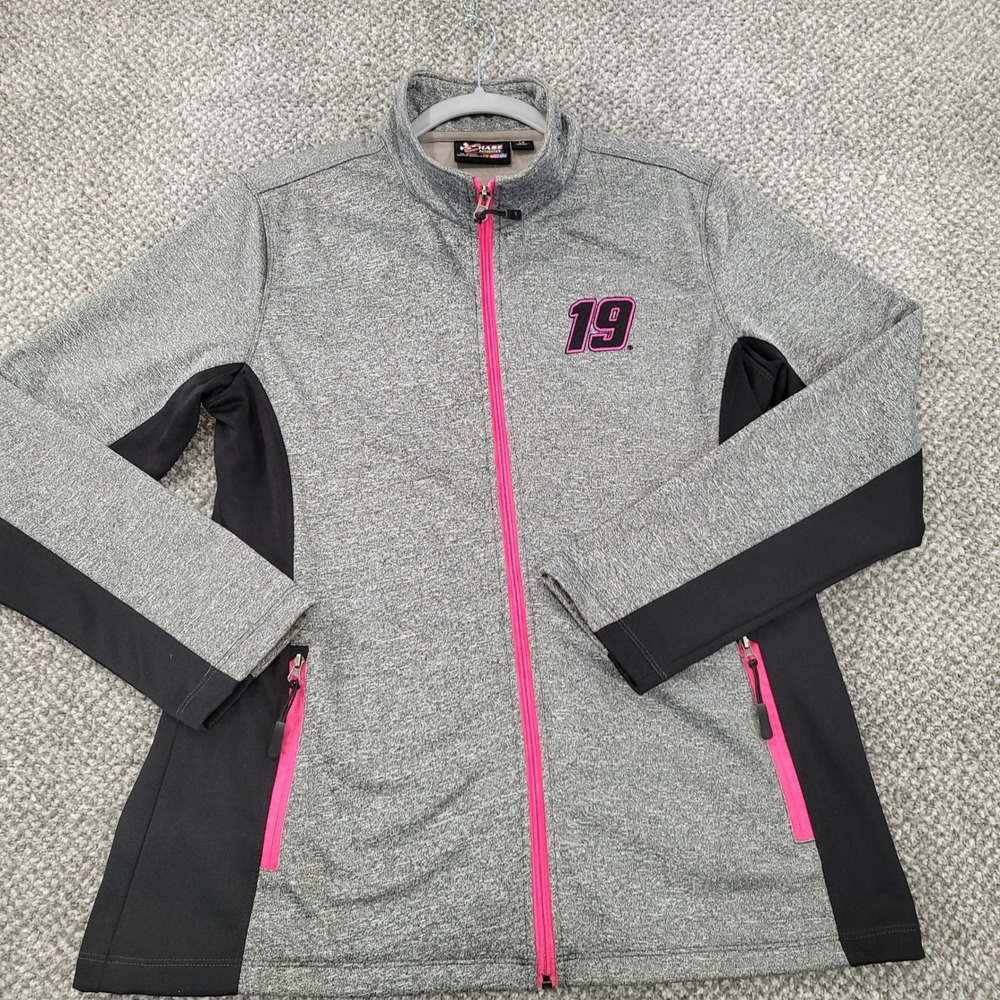 Chase Authentics NASCAR Carl Edwards 19 Jacket Womens Large Grey Pink Full Zip